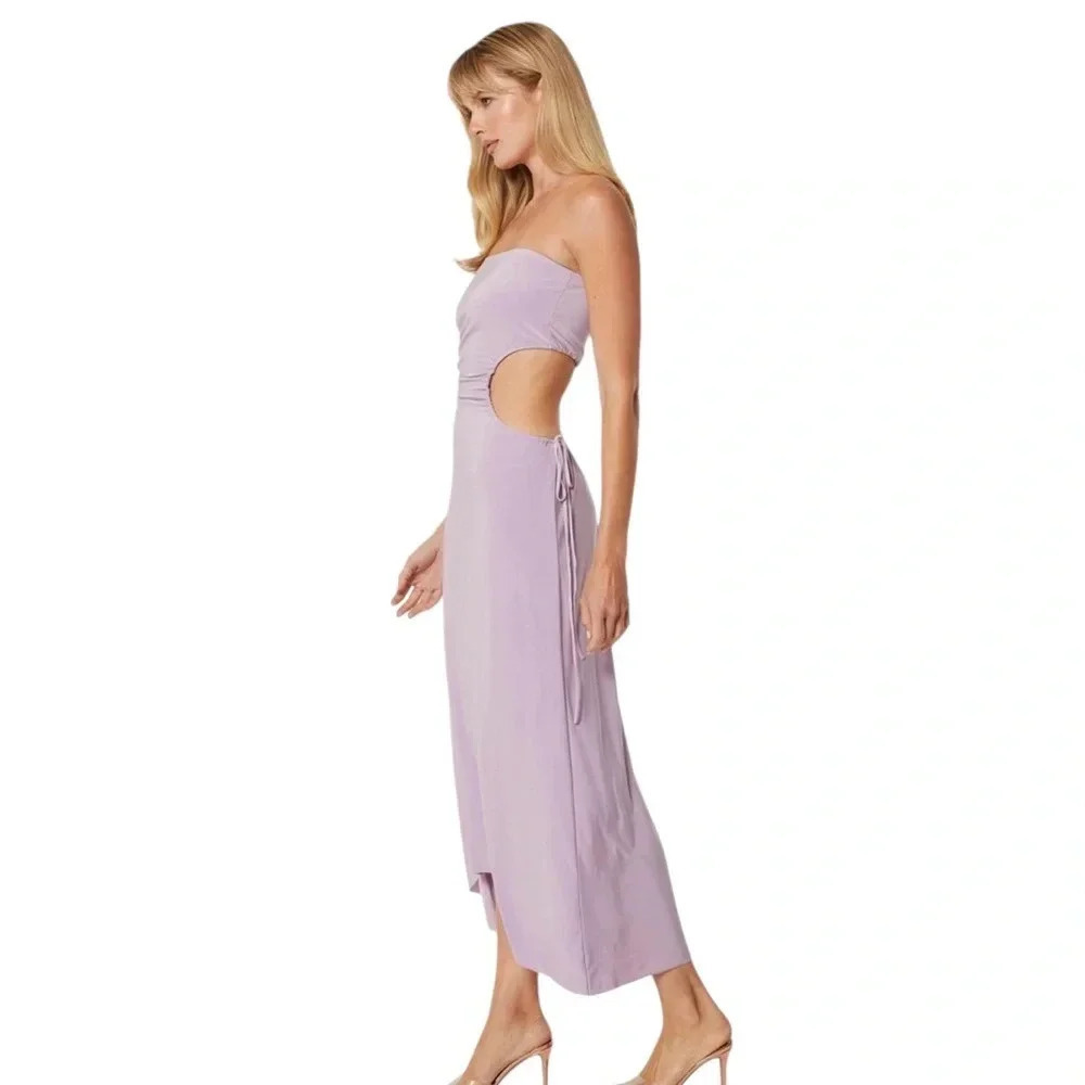 Misa Eleven Knit Jersey Strapless Cut Out Midi Dress Lavender Size L NWT